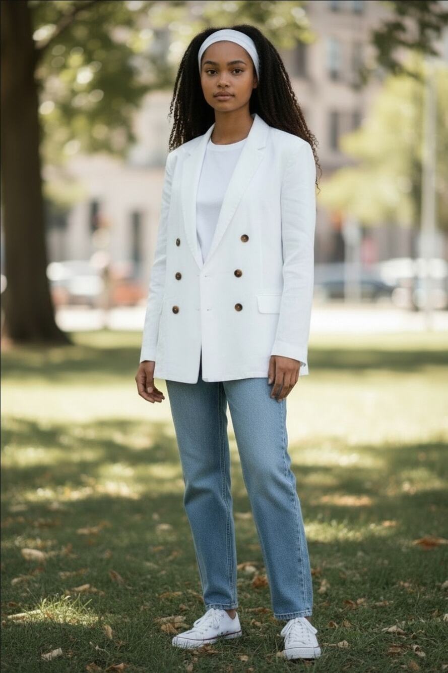 Vineyard Vines Double Breasted Linen Blend Relaxed Blazer White Cream Womens XL